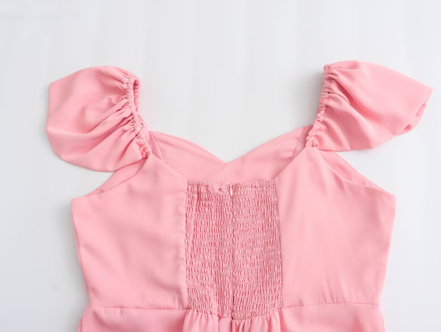 Spring Women Clothing Simple Square Collar Back Elastic Pink Dress Wennie