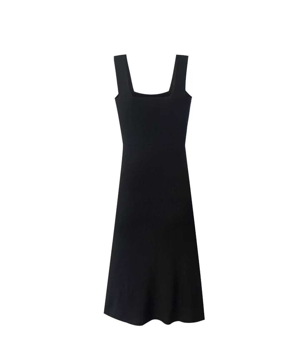 Spring Summer Square Collar Suspender Dress Women Side Slit Sexy Stretch Slim Fit Underwear Mid Length Dress PullWind