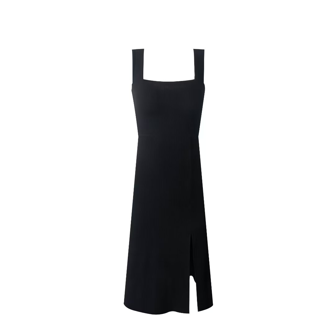 Spring Summer Square Collar Suspender Dress Women Side Slit Sexy Stretch Slim Fit Underwear Mid Length Dress PullWind