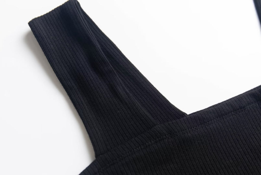 Spring Summer Square Collar Suspender Dress Women Side Slit Sexy Stretch Slim Fit Underwear Mid Length Dress PullWind