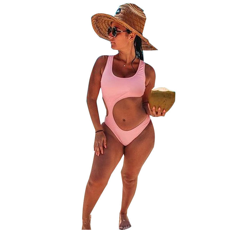 Traje de baño de una pieza sexy de color sólido, traje de baño para mujer, bikini con espalda descubierta, traje de baño de una pieza