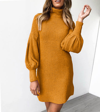 Autumn Winter Thread round Neck Long Sleeve Sheath Women Dress