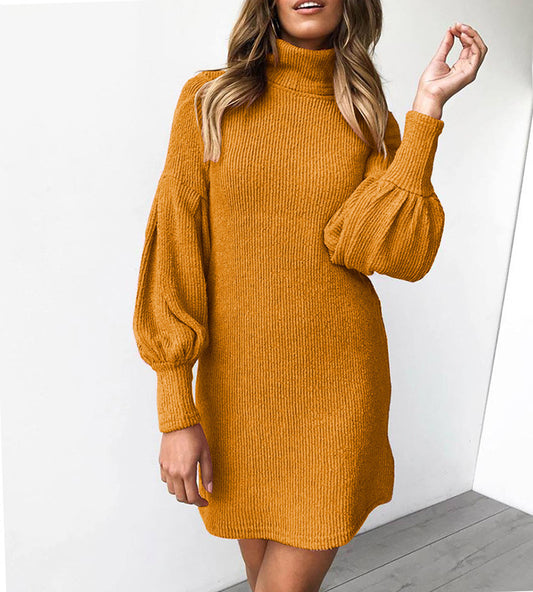 Autumn Winter Thread round Neck Long Sleeve Sheath Women Dress