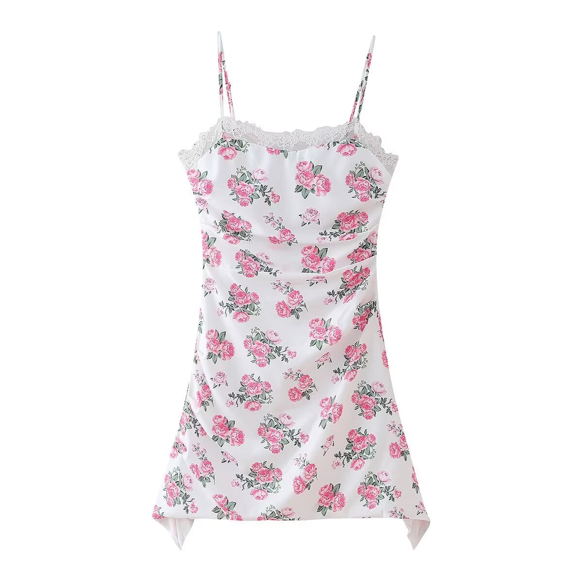 Spring Women Clothing Casual Lace Decorative Floral Suspender Dress CHEN