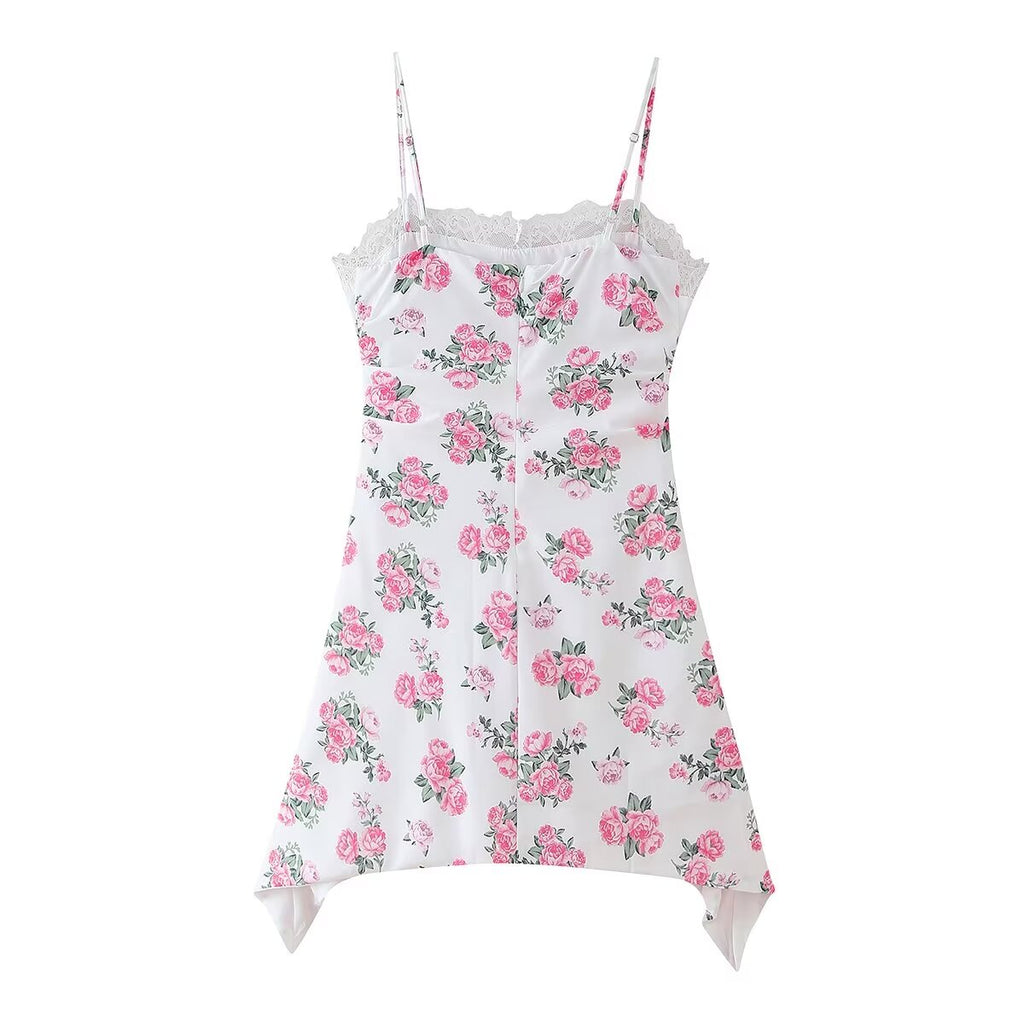 Spring Women Clothing Casual Lace Decorative Floral Suspender Dress CHEN