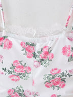 Spring Women Clothing Casual Lace Decorative Floral Suspender Dress CHEN