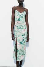 Women Linen Blended Floral Print Midi Sling Dress Howe