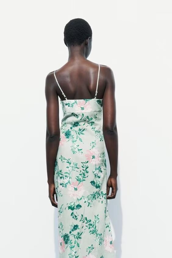 Women Linen Blended Floral Print Midi Sling Dress Howe