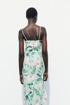 Women Linen Blended Floral Print Midi Sling Dress Howe