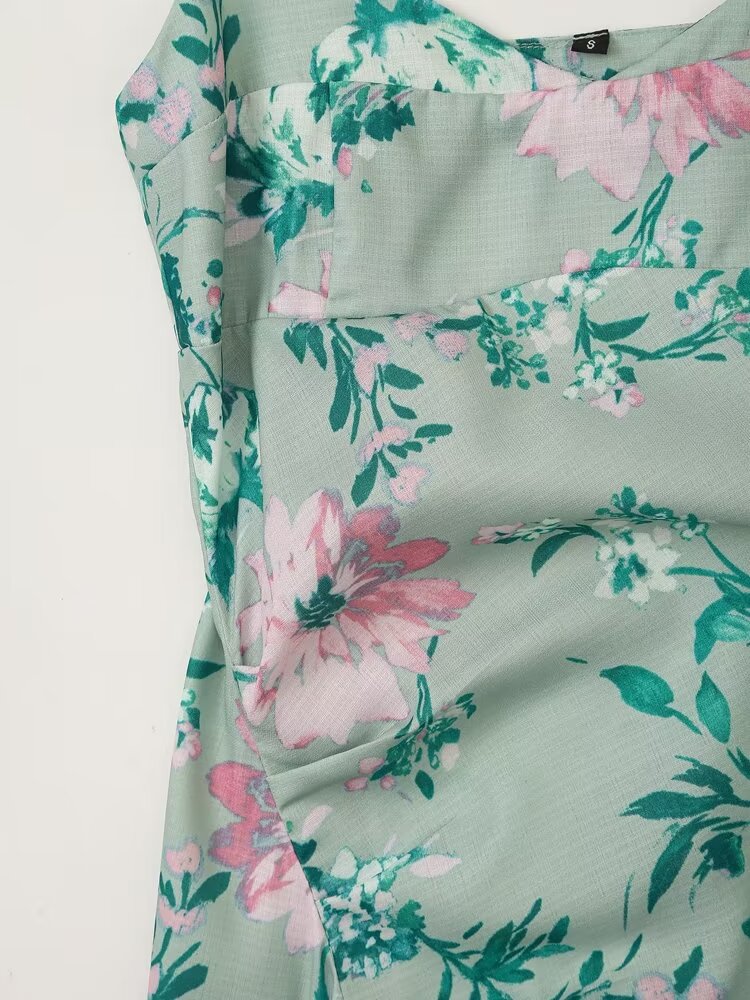 Women Linen Blended Floral Print Midi Sling Dress Howe