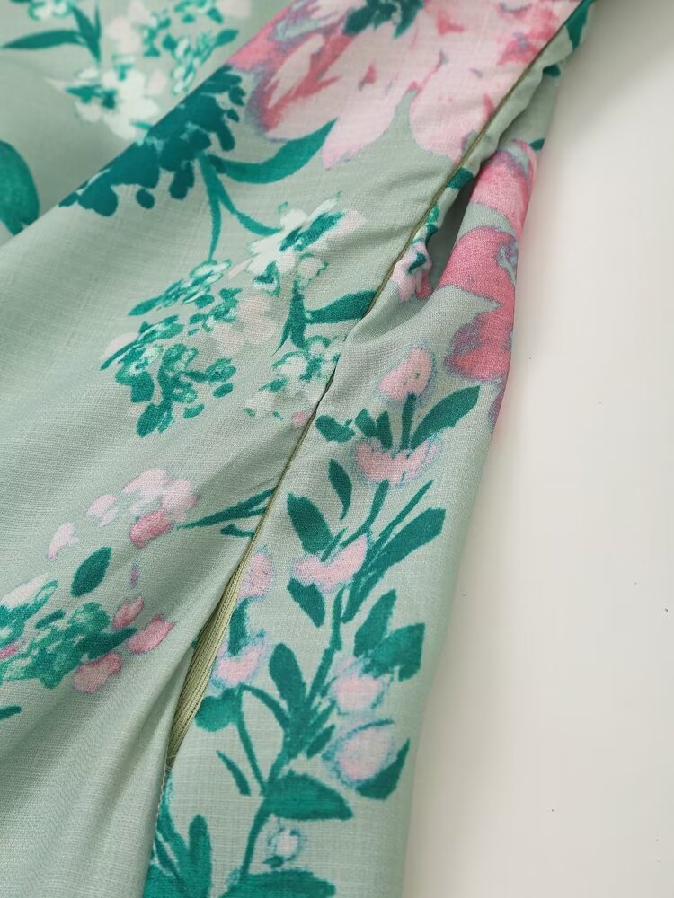 Women Linen Blended Floral Print Midi Sling Dress Howe