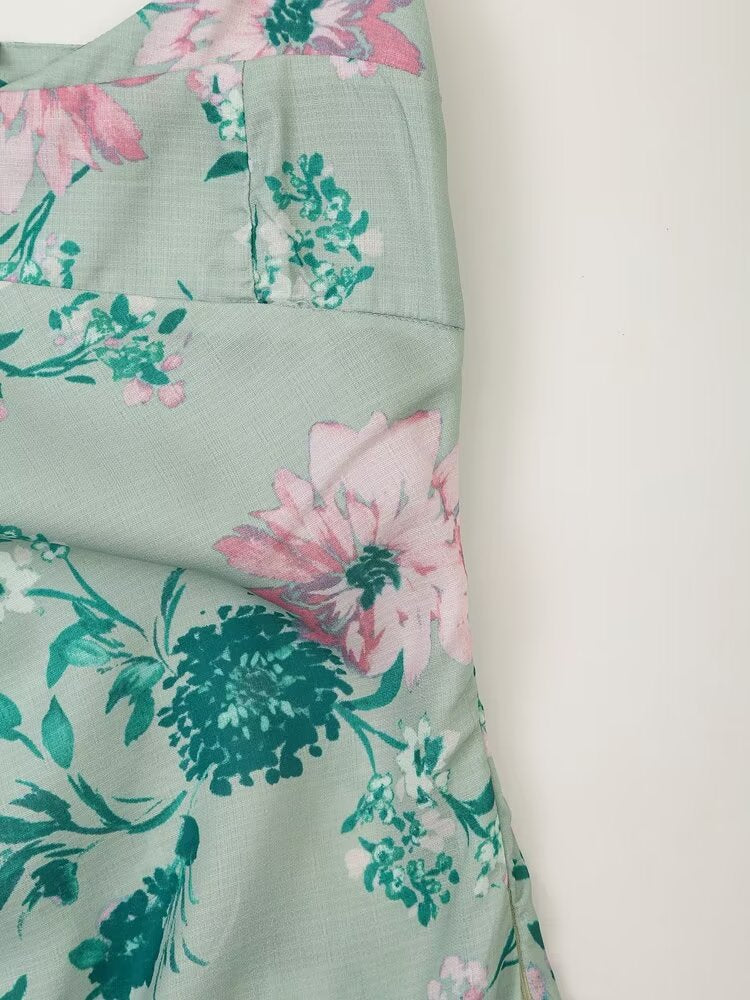 Women Linen Blended Floral Print Midi Sling Dress Howe