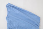 Summer Women Slim Fit Pleated Oblique Shoulder Tops Casual Trousers Suit Shell