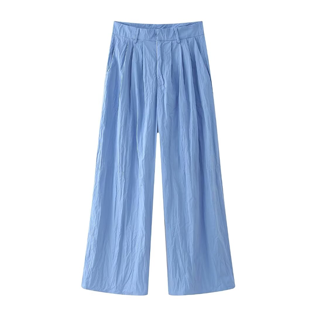 Summer Women Slim Fit Pleated Oblique Shoulder Tops Casual Trousers Suit Shell