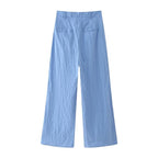 Summer Women Slim Fit Pleated Oblique Shoulder Tops Casual Trousers Suit Shell