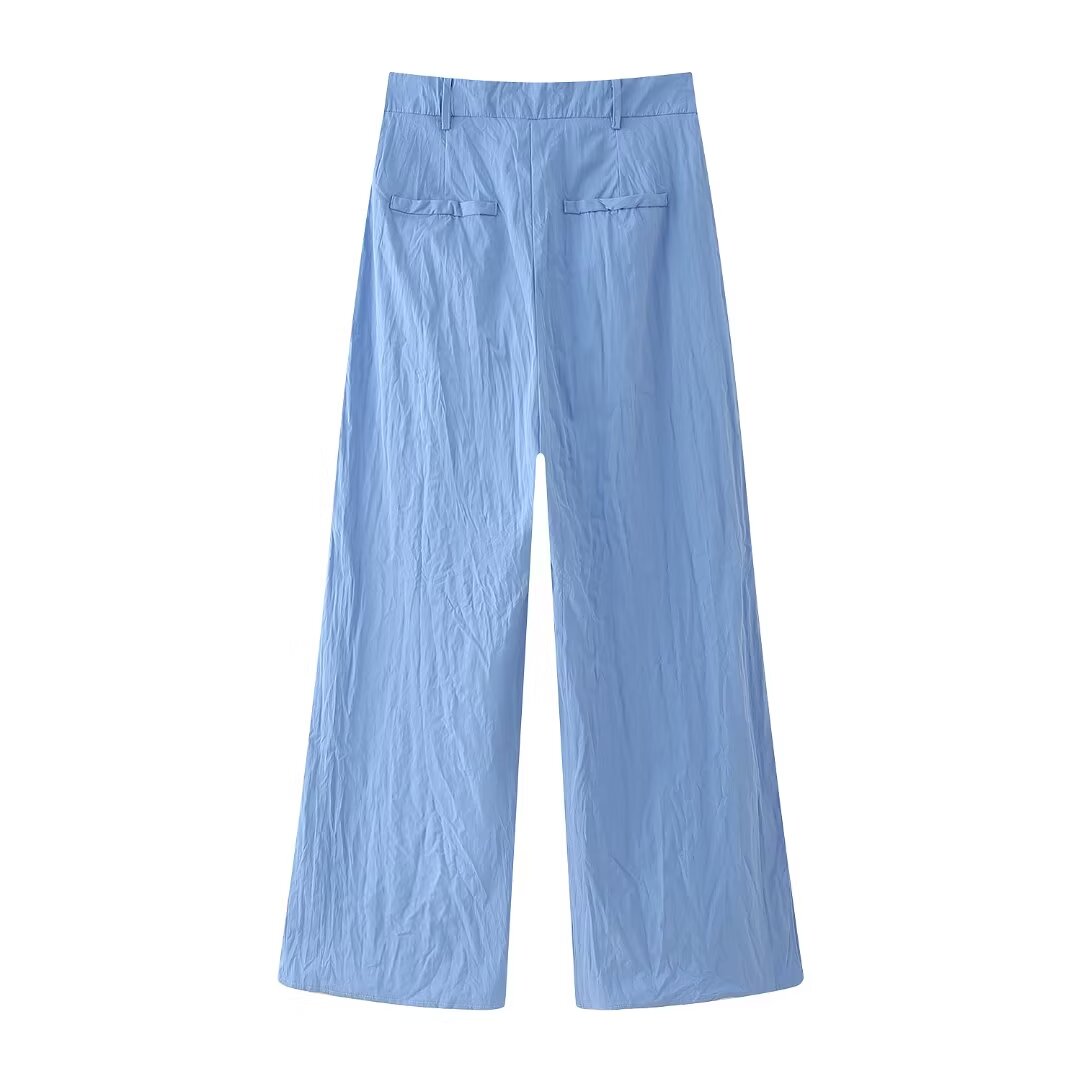 Summer Women Slim Fit Pleated Oblique Shoulder Tops Casual Trousers Suit Shell
