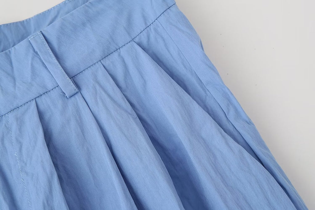 Summer Women Slim Fit Pleated Oblique Shoulder Tops Casual Trousers Suit Shell