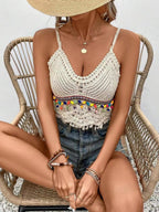 Hand Crocheted Openwork Suspender Top With Tassel Beads Crochet hook Reddy