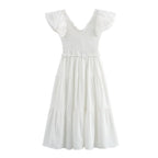 Spring Women Clothing Casual Simple Flying Sleeves Hollow Out Cutout Lace Dress Wennie
