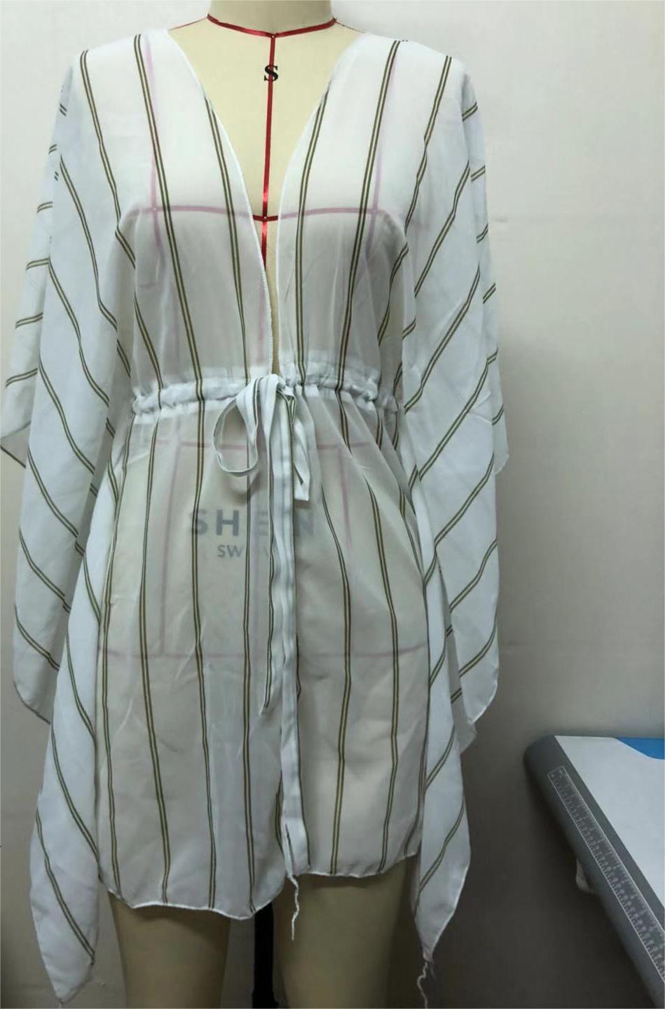 Popular Beach Cover Up Loose Striped Cardigan Bikini Strap Sun Protective Blouse Coverups