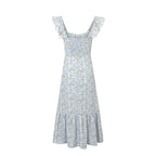 Fresh Sweet Floral Slim Fit Seaside Holiday Midi Dress Square Collar Wooden Ear Sleeveless Vest Dress Women PullWind