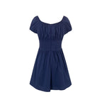 Spring Sexy Square Neck Puff Sleeve Boning Corset Side Stripe Slim Fit Short Dress PullWind