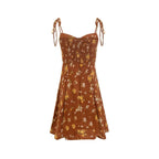 Summer Spaghetti Strap V neck A line Floral Print Elegant Strap Dress PullWind