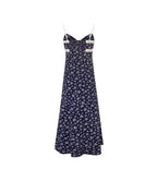 Sweet V neck Chest Lace up Color Matching Floral Strap Dress Women Summer Seaside Vacation Beach Dress PullWind