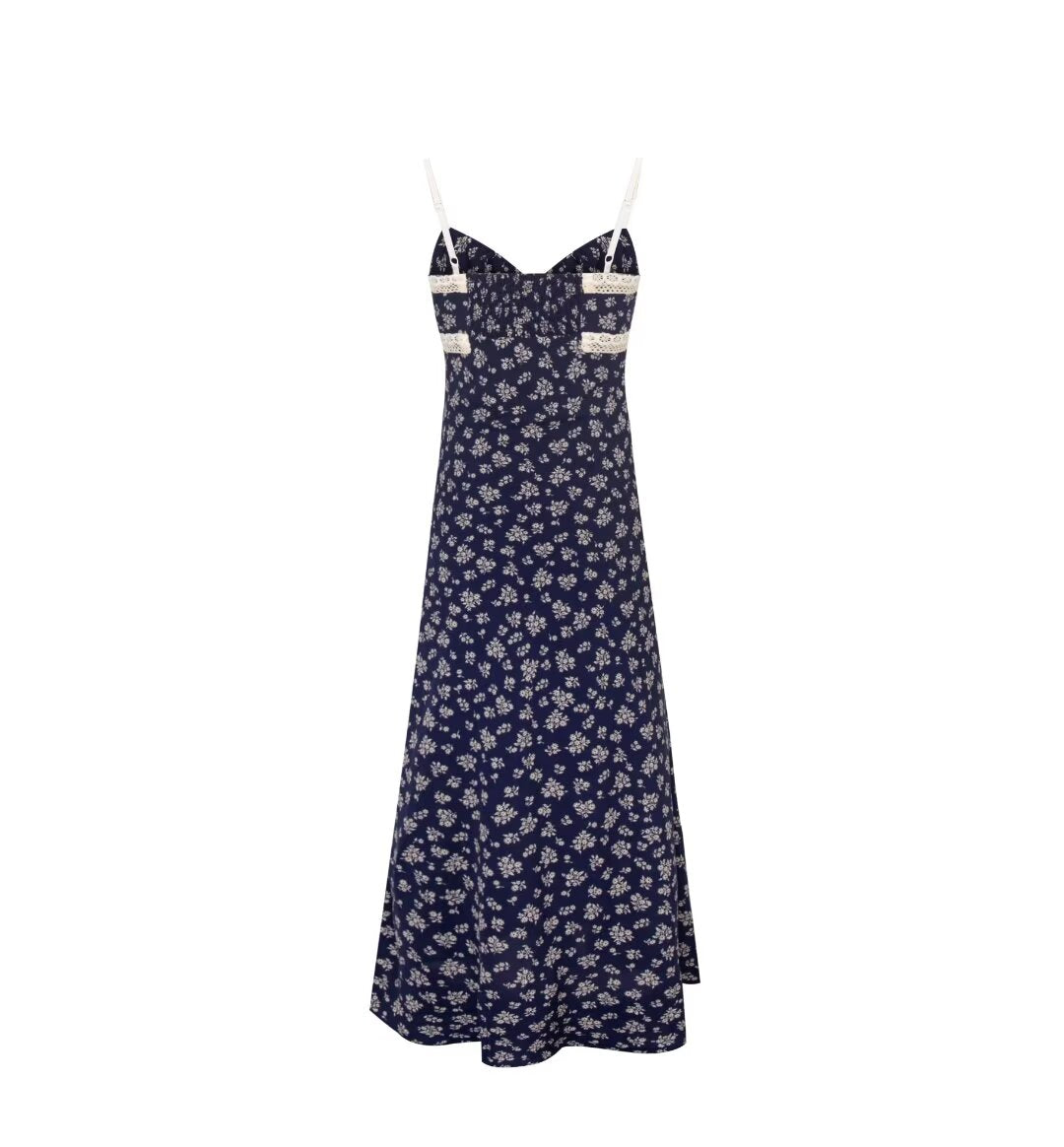 Sweet V neck Chest Lace up Color Matching Floral Strap Dress Women Summer Seaside Vacation Beach Dress PullWind