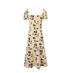French Vintage Floral Square Collar Puff Sleeve Dress Women Summer Waist Controlled Slimming Dress PullWind