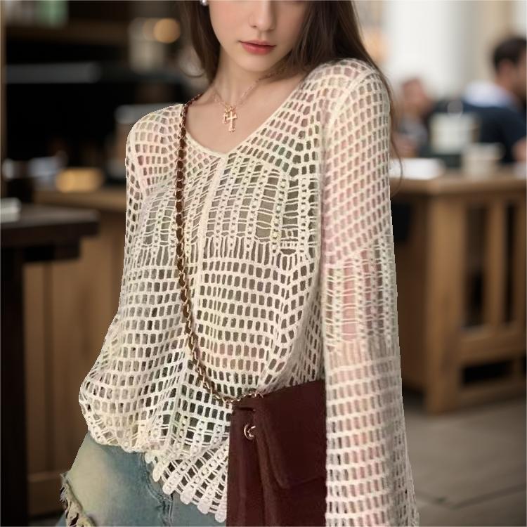 Women Solid Color Vacation Summer Top Crochet hook Reddy