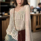 Women Solid Color Vacation Summer Top Crochet hook Reddy
