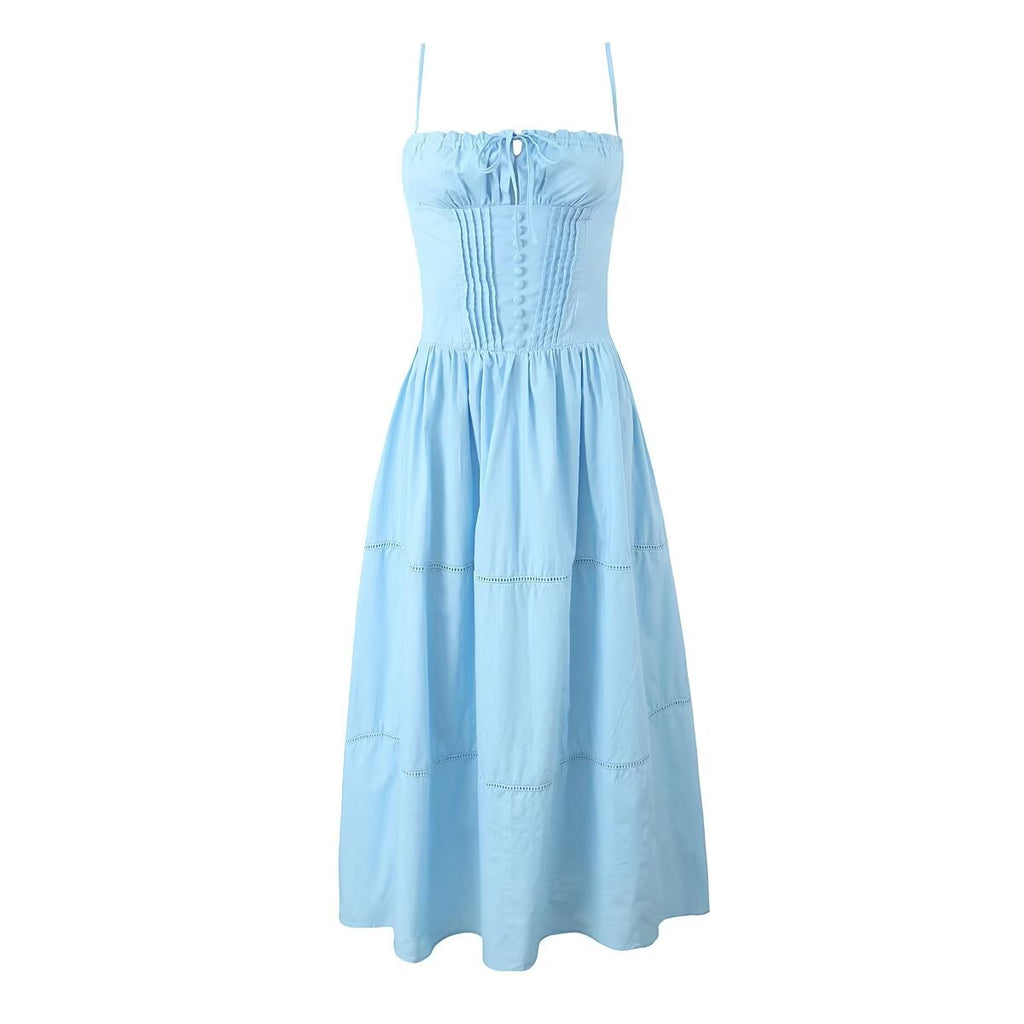 Spring Hollow Out Cutout out Strap Waist Slimming Sling Dress Aiostar
