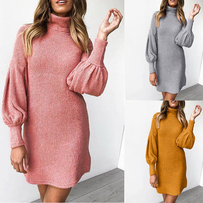 Autumn Winter Thread round Neck Long Sleeve Sheath Women Dress