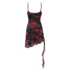 Retro Printed Irregular Asymmetric Spaghetti Strap Dress Women Summer Sexy Hip Dress