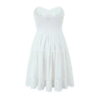 Spring French Pure White Butterfly Lace up Single Breasted Decorative Wrapped Chest Waist Lace Dress GoodMe