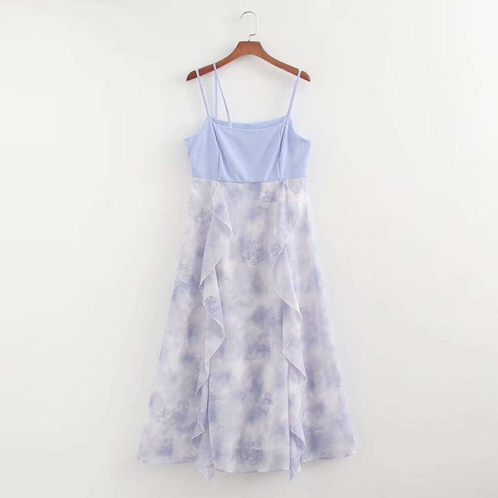 Summer Low Collar Sleeveless Stitching Printing Slip Dress Women FRIDAY