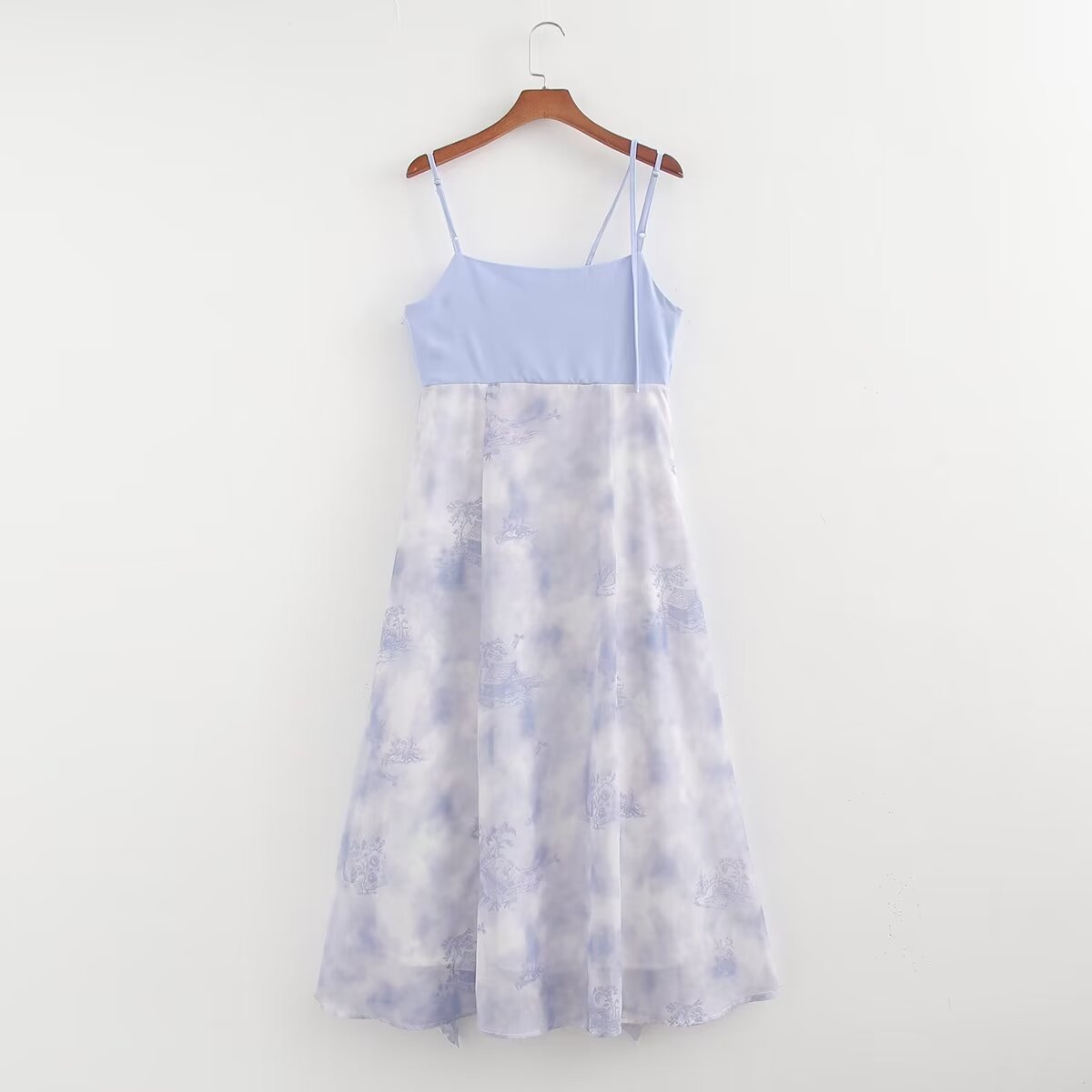 Summer Low Collar Sleeveless Stitching Printing Slip Dress Women FRIDAY