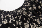 French Tea Break Square Collar Lace up Puff Sleeve Floral Dress Summer Tight Waist Slim Vacation Dress PullWind