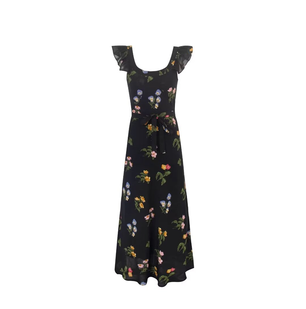 Spring Women Clothing Floral Plants Floral Print Sling Dress PullWind