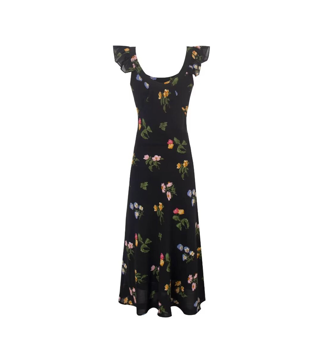 Spring Women Clothing Floral Plants Floral Print Sling Dress PullWind
