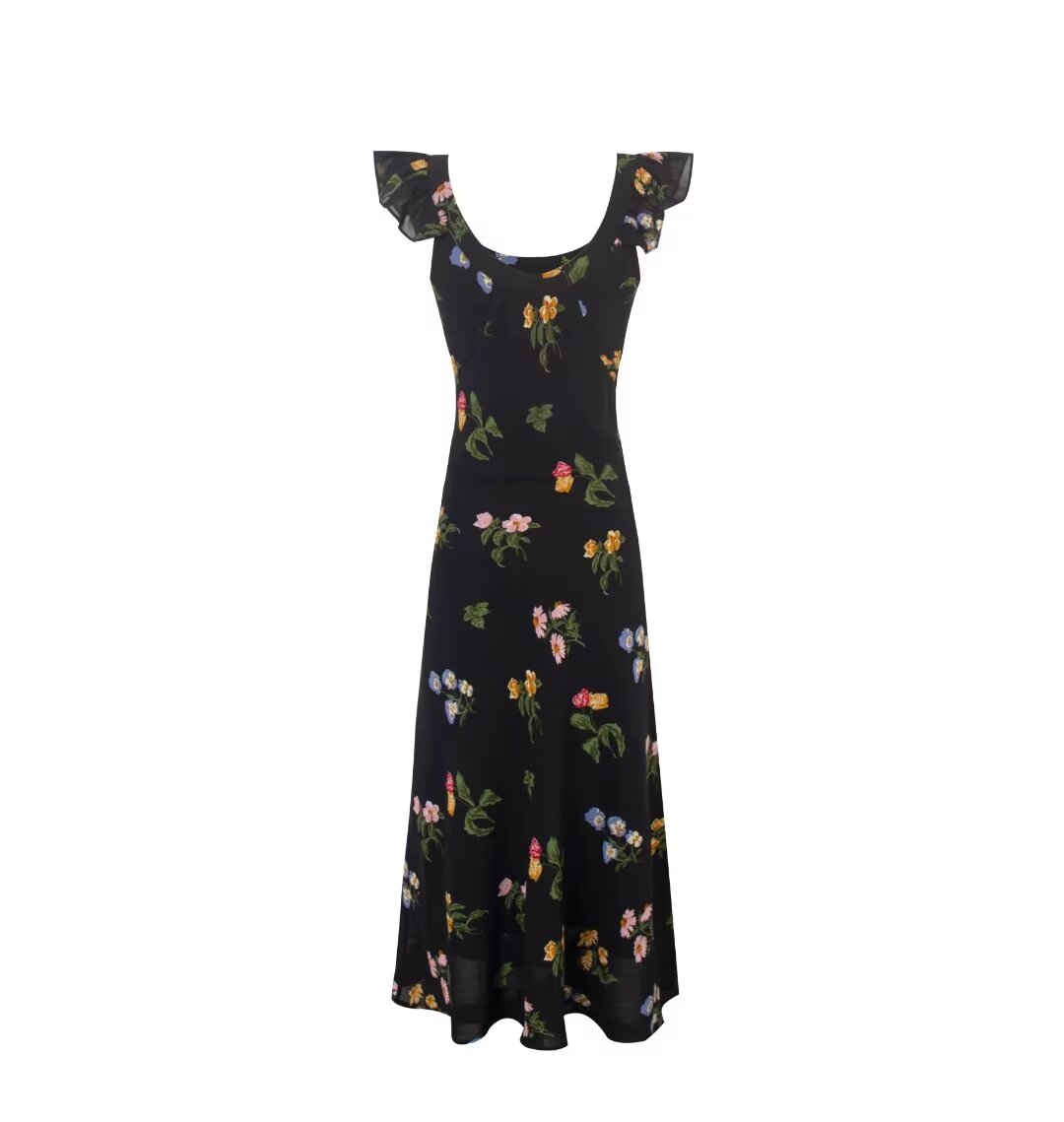 Spring Women Clothing Floral Plants Floral Print Sling Dress PullWind