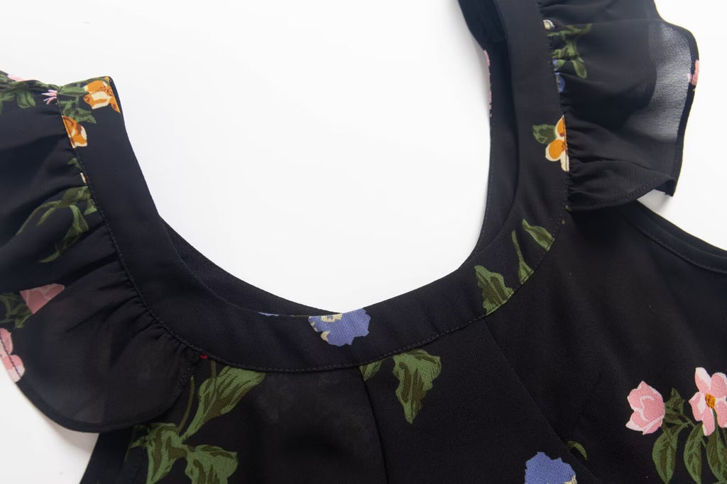 Spring Women Clothing Floral Plants Floral Print Sling Dress PullWind