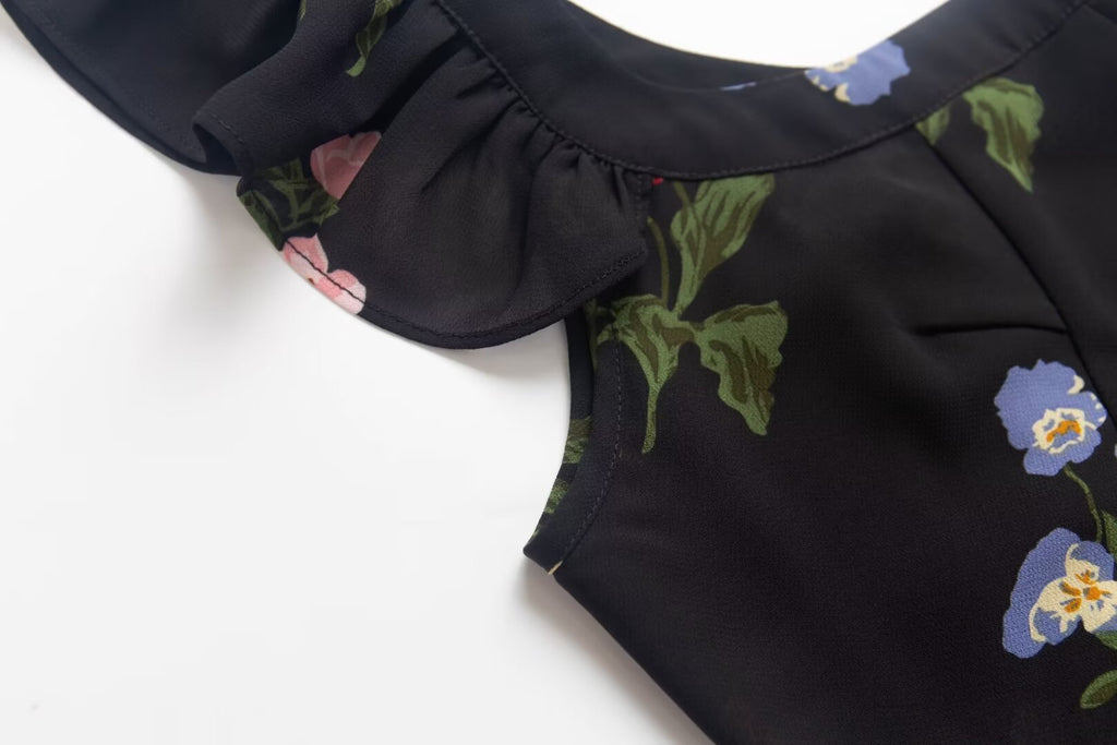 Spring Women Clothing Floral Plants Floral Print Sling Dress PullWind