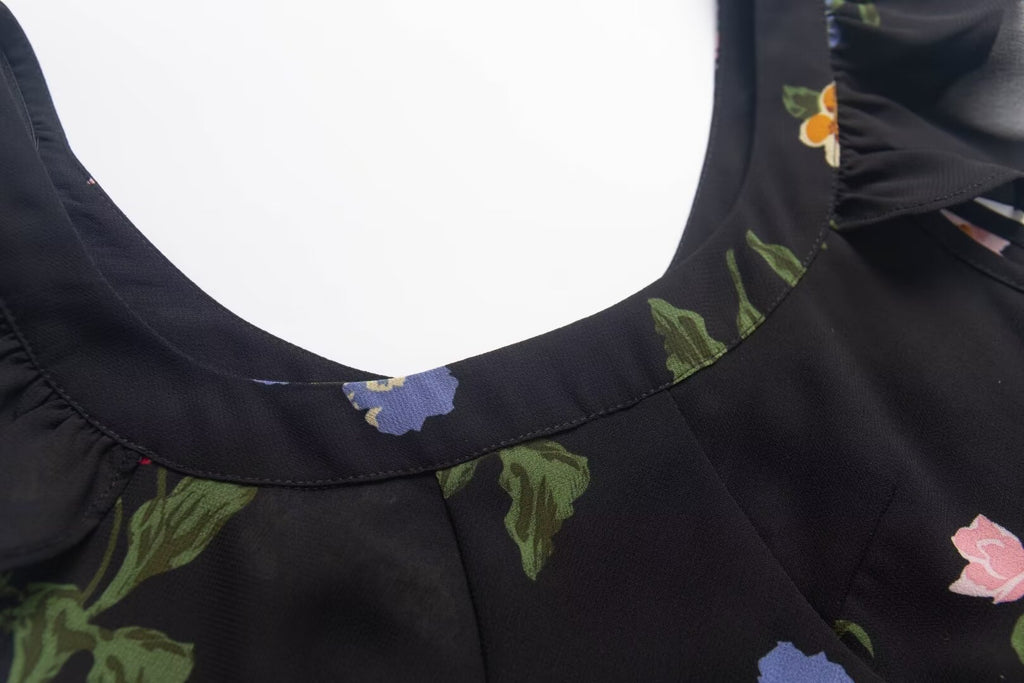Spring Women Clothing Floral Plants Floral Print Sling Dress PullWind