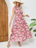 Women Summer Vacation Floral Elegant Backless A Line Maxi Dress ANA