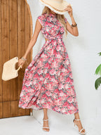 Women Summer Vacation Floral Elegant Backless A Line Maxi Dress ANA