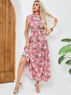 Women Summer Vacation Floral Elegant Backless A Line Maxi Dress ANA