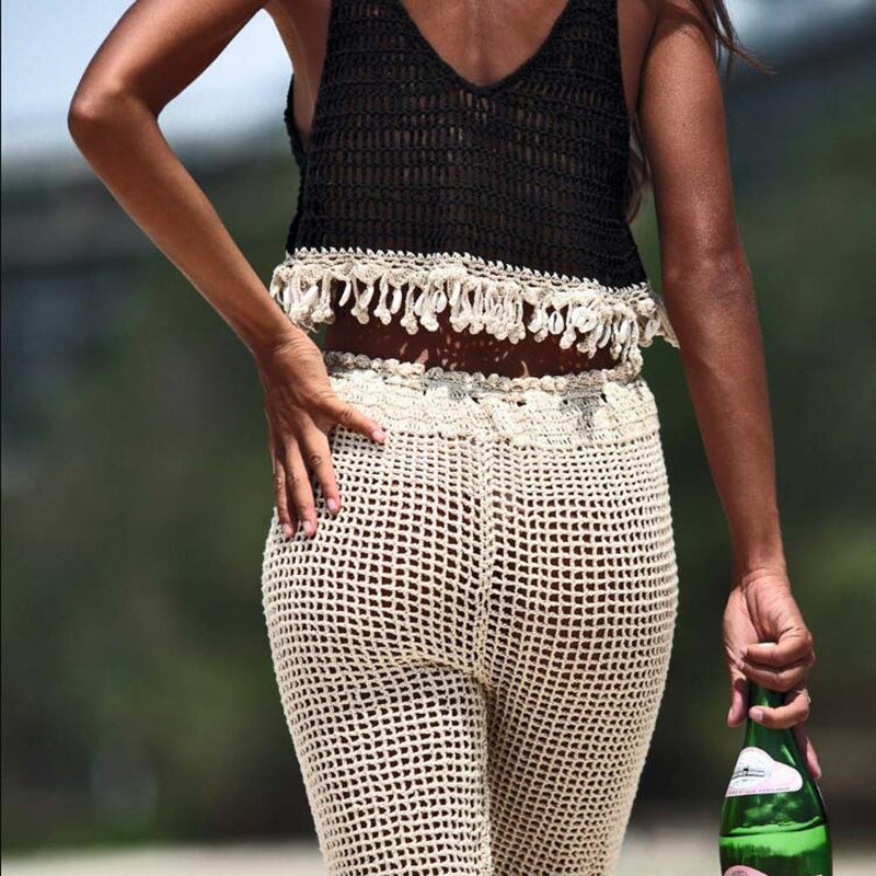 Sexy Hollow Out Cutout Shell Bikini Top Hand Crochet Female Sun Protective Blouse Zunee