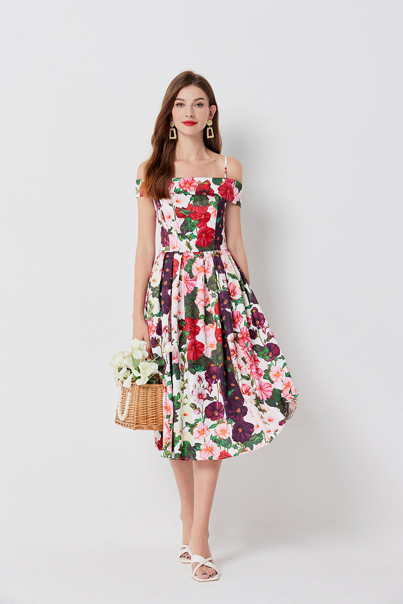 Women Summer Vacation Printed Floral A Line Dress ESUNG